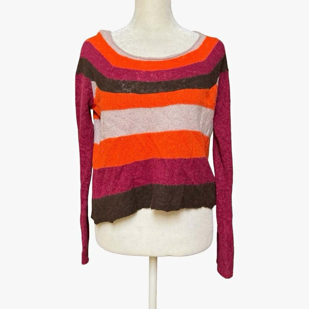 Free People Striped Cropped Sweater Merino Wool Angora Rabbit Hair Fuzzy Knit